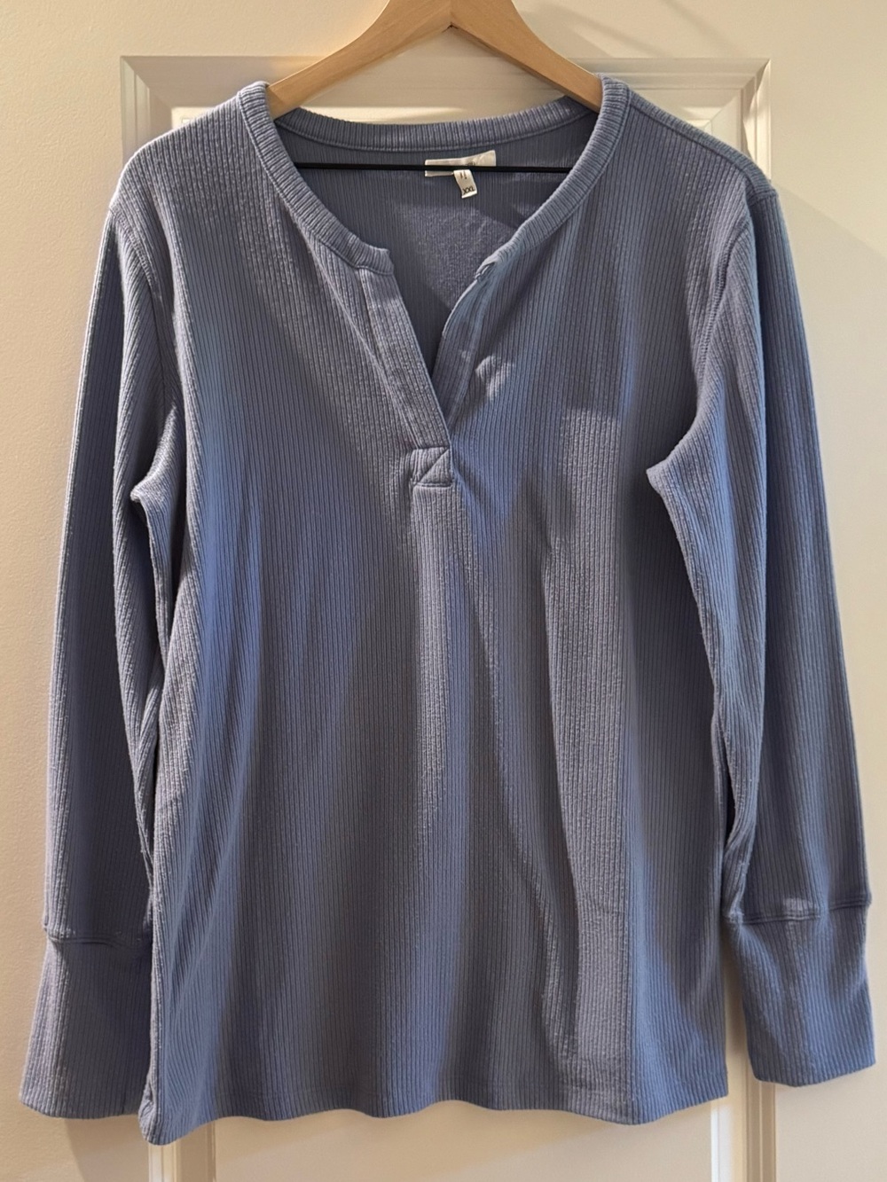 Maurices Light Blue Ribbed Henley Long Sleeve Top
